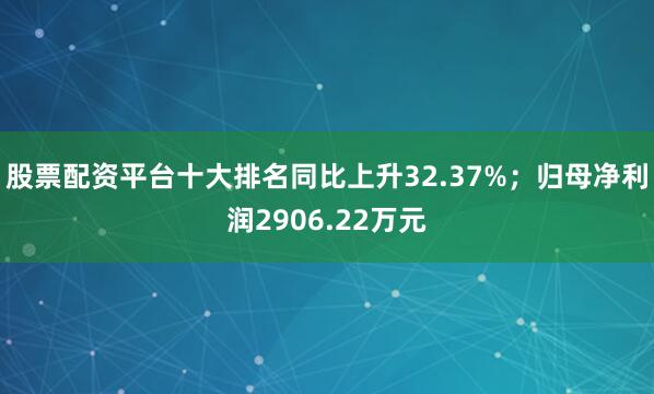 股票配资平台十大排名同比上升32.37%；归母净利润2906.22万元
